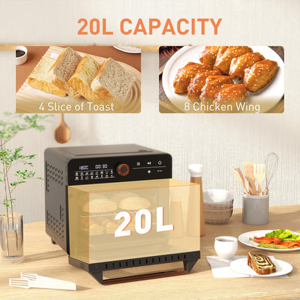20L Air Fryer Oven with 17 Presets & Adjustable Temperature - Black