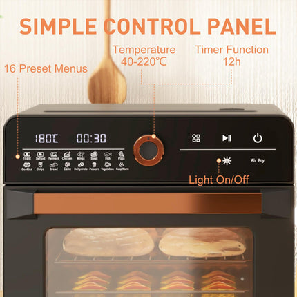 20L Air Fryer Oven with 17 Presets & Adjustable Temperature - Black