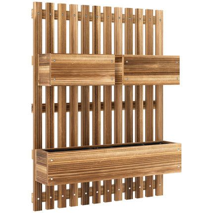 3 Piece Wall-Mounted Wooden Garden Planters with Trellis - Carbonised