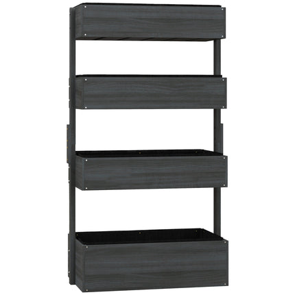 Four Tier Fir Wood Plant Stand with Planter Boxes - Grey
