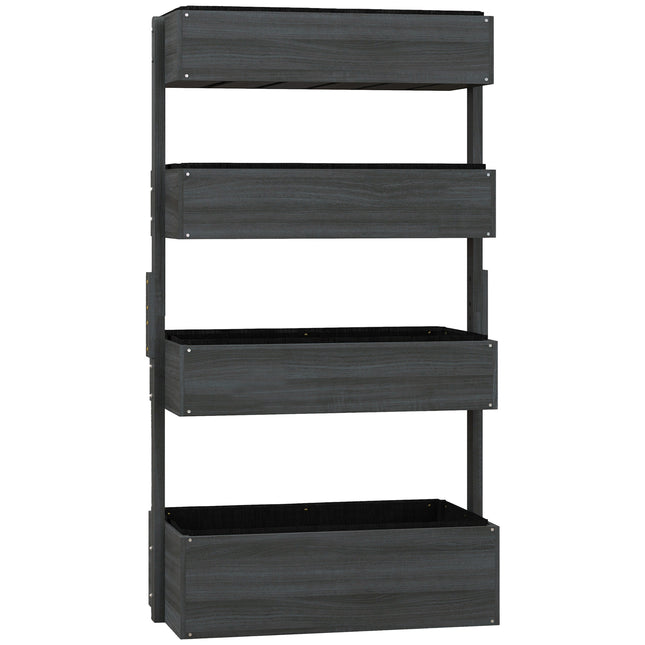 Four Tier Fir Wood Plant Stand with Planter Boxes - Grey