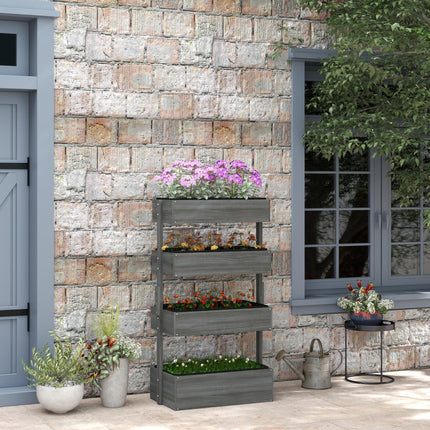 Four Tier Fir Wood Plant Stand with Planter Boxes - Grey