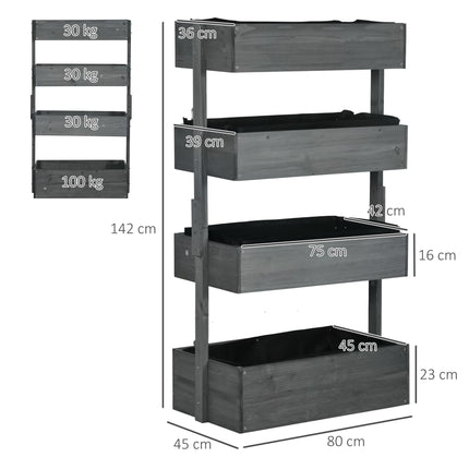 Four Tier Fir Wood Plant Stand with Planter Boxes - Grey