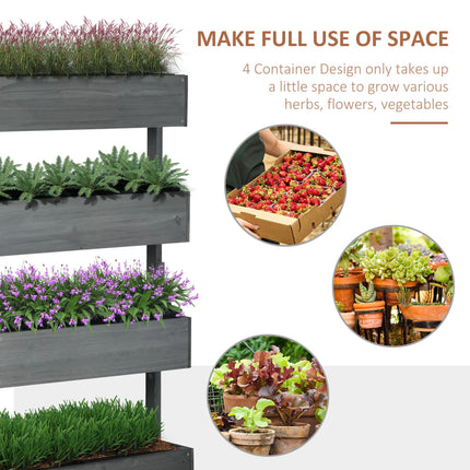 Four Tier Fir Wood Plant Stand with Planter Boxes - Grey
