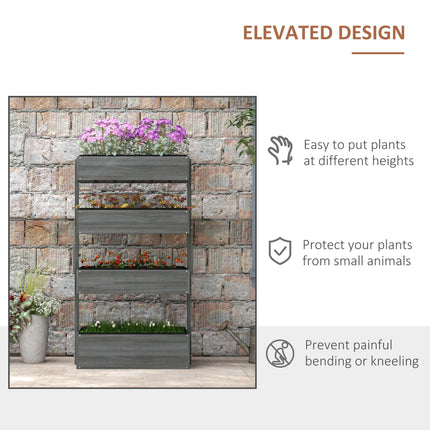 Four Tier Fir Wood Plant Stand with Planter Boxes - Grey