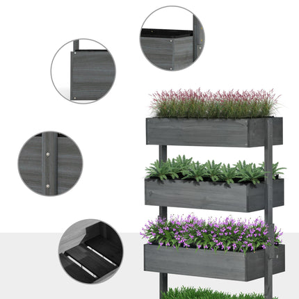 Four Tier Fir Wood Plant Stand with Planter Boxes - Grey