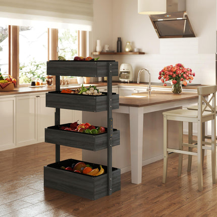 Four Tier Fir Wood Plant Stand with Planter Boxes - Grey