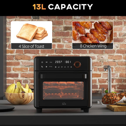 13L Multifunction Air Fryer Oven with 12 Presets & Adjustable Timer - Black