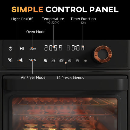 13L Multifunction Air Fryer Oven with 12 Presets & Adjustable Timer - Black