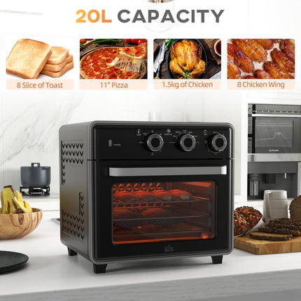 20L Air Fryer Oven with Adjustable Temperature and Timer for Oil-Less Cooking - Black