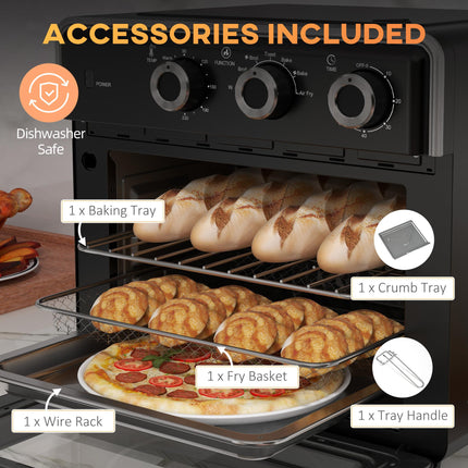 20L Air Fryer Oven with Adjustable Temperature and Timer for Oil-Less Cooking - Black