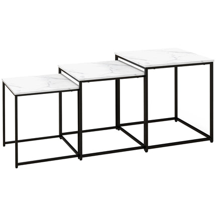Three Nest of Tables Marble Effect Finish - White & Black