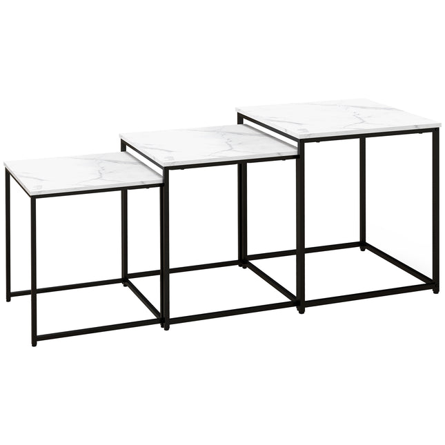 Three Nest of Tables Marble Effect Finish - White & Black
