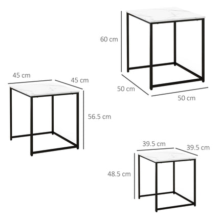 Three Nest of Tables Marble Effect Finish - White & Black