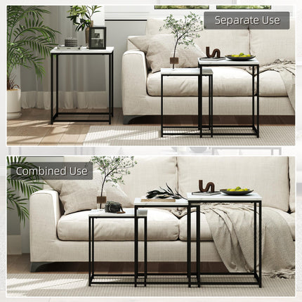 Three Nest of Tables Marble Effect Finish - White & Black