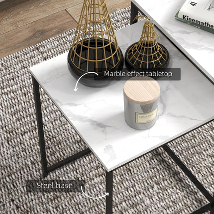Three Nest of Tables Marble Effect Finish - White & Black