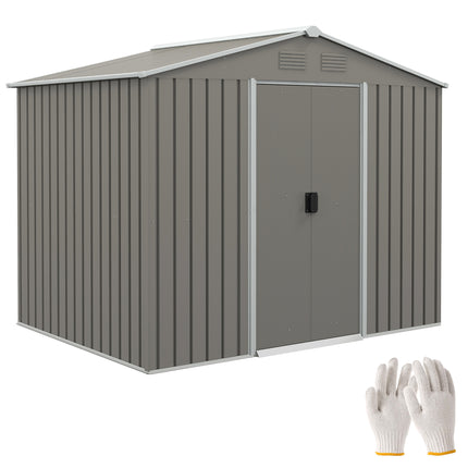 7.7 x 5.7ft Metal Garden Storage Shed with Ventilation - Light Grey