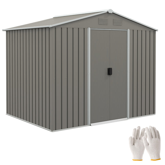 7.7 x 5.7ft Metal Garden Storage Shed with Ventilation - Light Grey