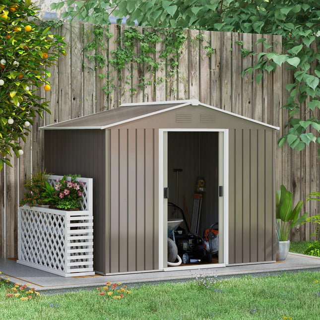 7.7 x 5.7ft Metal Garden Storage Shed with Ventilation - Light Grey