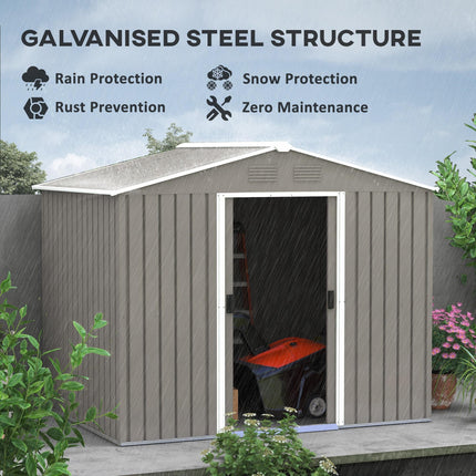 7.7 x 5.7ft Metal Garden Storage Shed with Ventilation - Light Grey