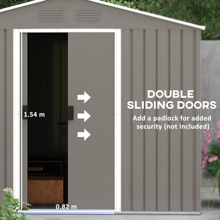 7.7 x 5.7ft Metal Garden Storage Shed with Ventilation - Light Grey
