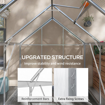 6x6ft Aluminium Frame Polycarbonate Greenhouse with Sliding Door - Silver