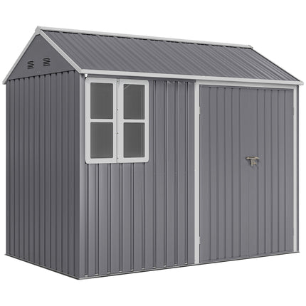 8 x 6 Ft Galvanised Metal Garden Shed with Double Doors - Grey