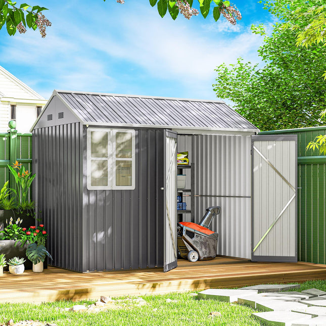 8 x 6 Ft Galvanised Metal Garden Shed with Double Doors - Grey