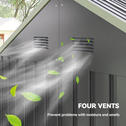 8 x 6 Ft Galvanised Metal Garden Shed with Double Doors - Grey