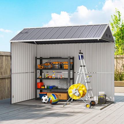 8 x 6 Ft Galvanised Metal Garden Shed with Double Doors - Grey