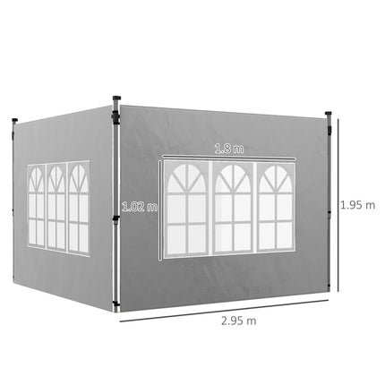 2 Pack Oxford Cloth Gazebo Side Panels with Window 3x3/3x4m - Grey