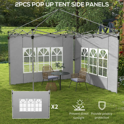 2 Pack Oxford Cloth Gazebo Side Panels with Window 3x3/3x4m - Grey