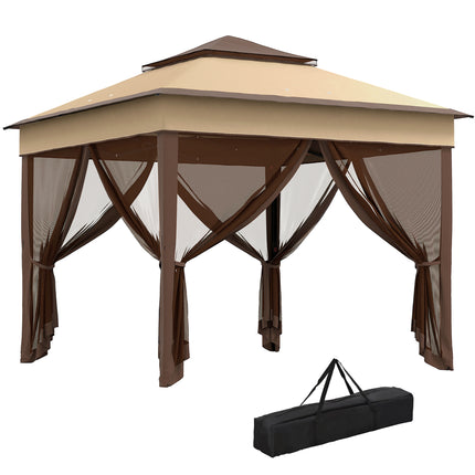 3 x 3 Metre Pop Up Gazebo Set with Removable Mesh Curtains - Beige