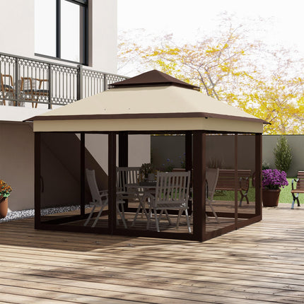 3 x 3 Metre Pop Up Gazebo Set with Removable Mesh Curtains - Beige