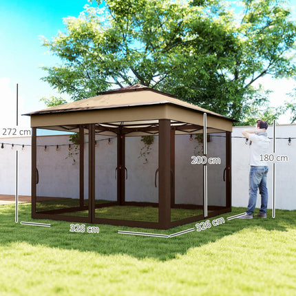 3 x 3 Metre Pop Up Gazebo Set with Removable Mesh Curtains - Beige