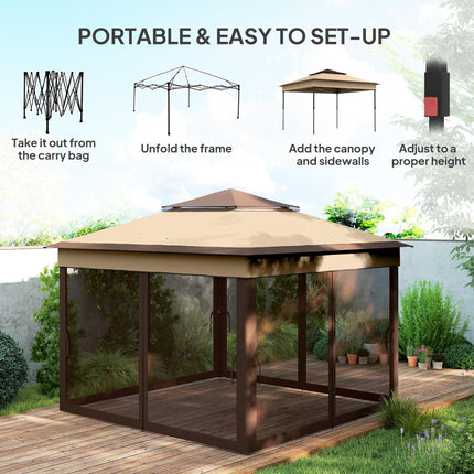 3 x 3 Metre Pop Up Gazebo Set with Removable Mesh Curtains - Beige