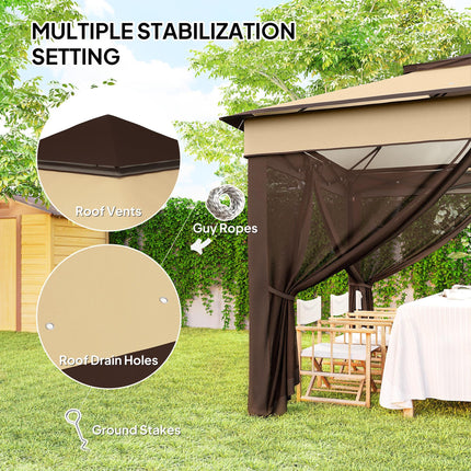 3 x 3 Metre Pop Up Gazebo Set with Removable Mesh Curtains - Beige