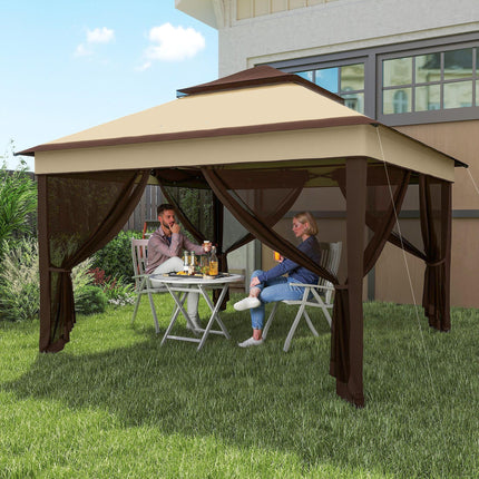 3 x 3 Metre Pop Up Gazebo Set with Removable Mesh Curtains - Beige