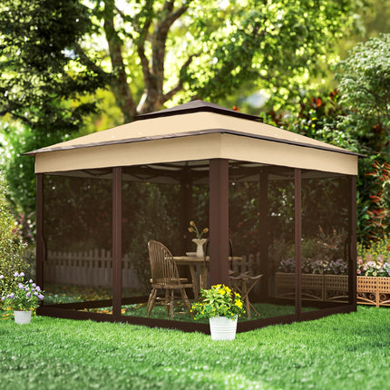 3 x 3 Metre Pop Up Gazebo Set with Removable Mesh Curtains - Beige