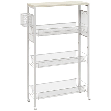 3-Tier Kitchen Cart with 3 Steel Wire Baskets - White