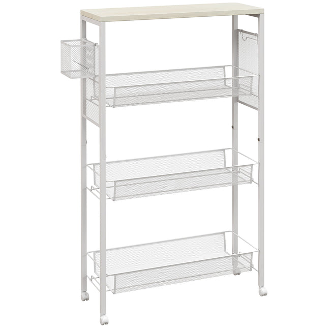 3-Tier Kitchen Cart with 3 Steel Wire Baskets - White
