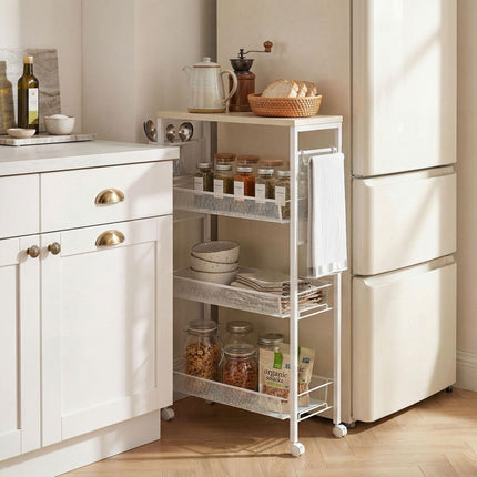 3-Tier Kitchen Cart with 3 Steel Wire Baskets - White