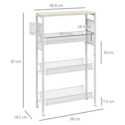 3-Tier Kitchen Cart with 3 Steel Wire Baskets - White