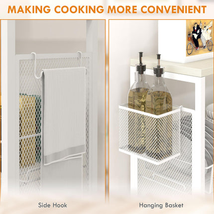 3-Tier Kitchen Cart with 3 Steel Wire Baskets - White