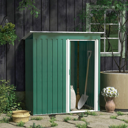 5 x 3ft Galvanised Steel Garden Storage Shed with Sliding Door - Green