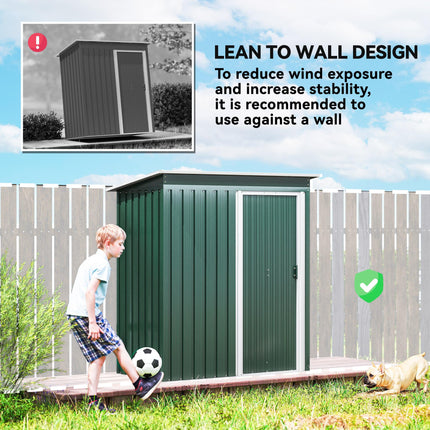 5 x 3ft Galvanised Steel Garden Storage Shed with Sliding Door - Green