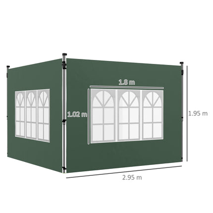 2 Pack Gazebo Side Panels with Window for 3x3 or 3x4m Canopy - Green