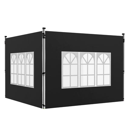 2 Pack Gazebo Side Panels with Windows for 3x3m/3x4m Canopy - Black