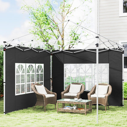 2 Pack Gazebo Side Panels with Windows for 3x3m/3x4m Canopy - Black