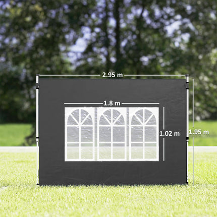 2 Pack Gazebo Side Panels with Windows for 3x3m/3x4m Canopy - Black